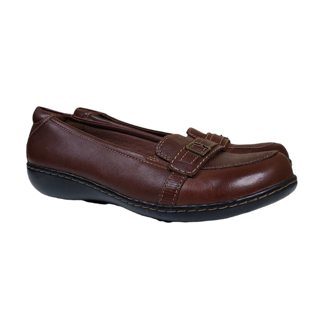 Clarks Collection Ashland Brown Leather Slip On Loafers Size 8.5 Wide